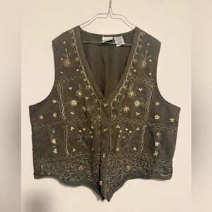 Vintage Bobbie Brooks army green Embroidered Vest